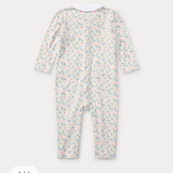 Ralph Lauren Floral-Print Cotton Coverall Onesie with Pink Accents 6m - Picture 3 of 6